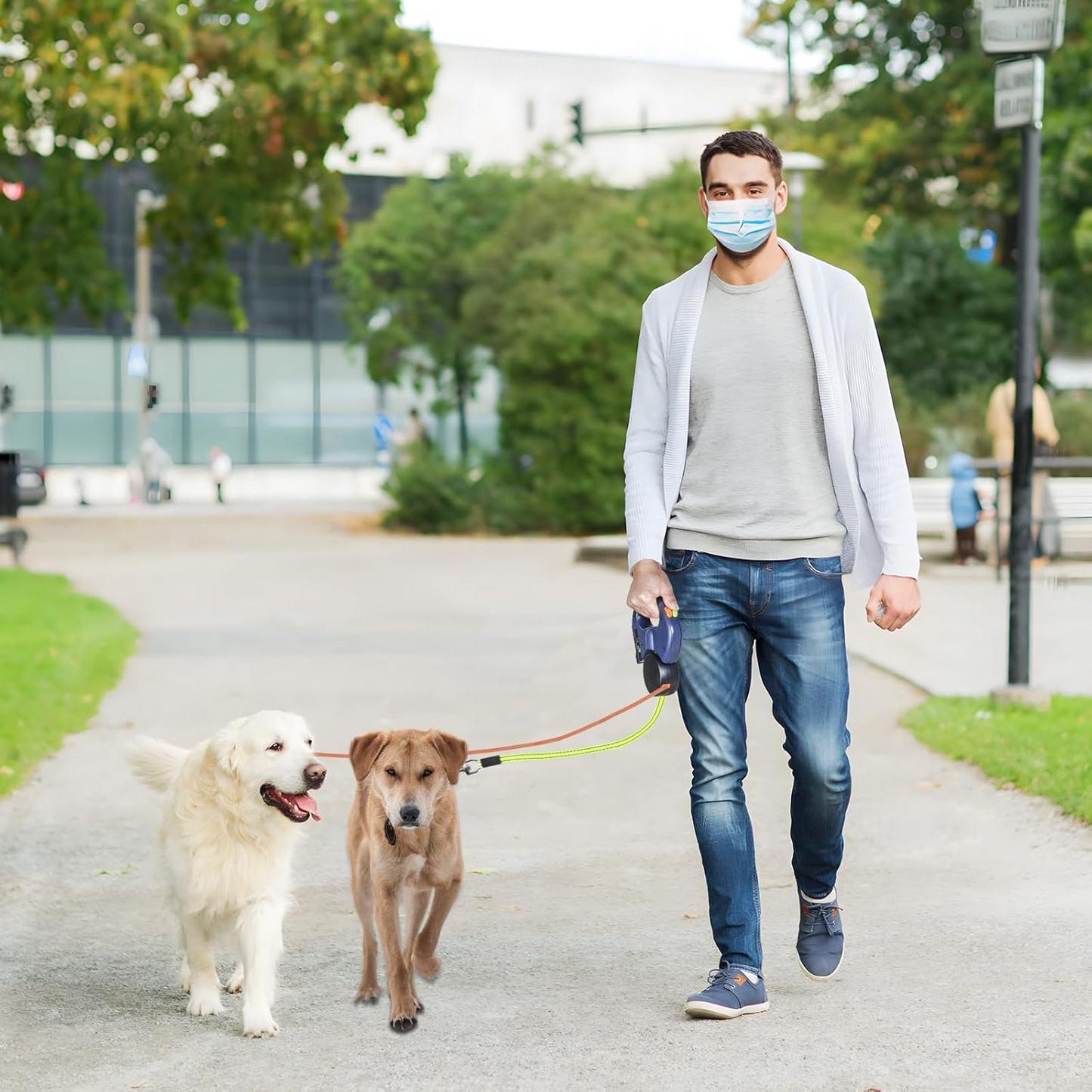 DuoWalk Pro — Double Retractable Dog Leash with LED Flashlight
