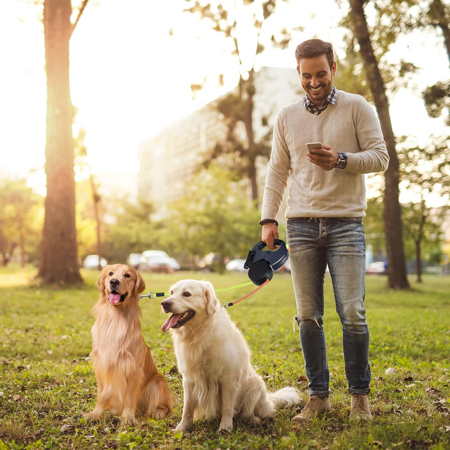 DuoWalk Pro — Double Retractable Dog Leash with LED Flashlight