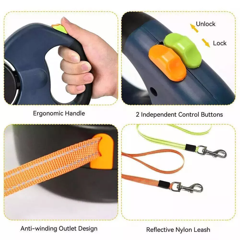 DuoWalk Pro — Double Retractable Dog Leash with LED Flashlight