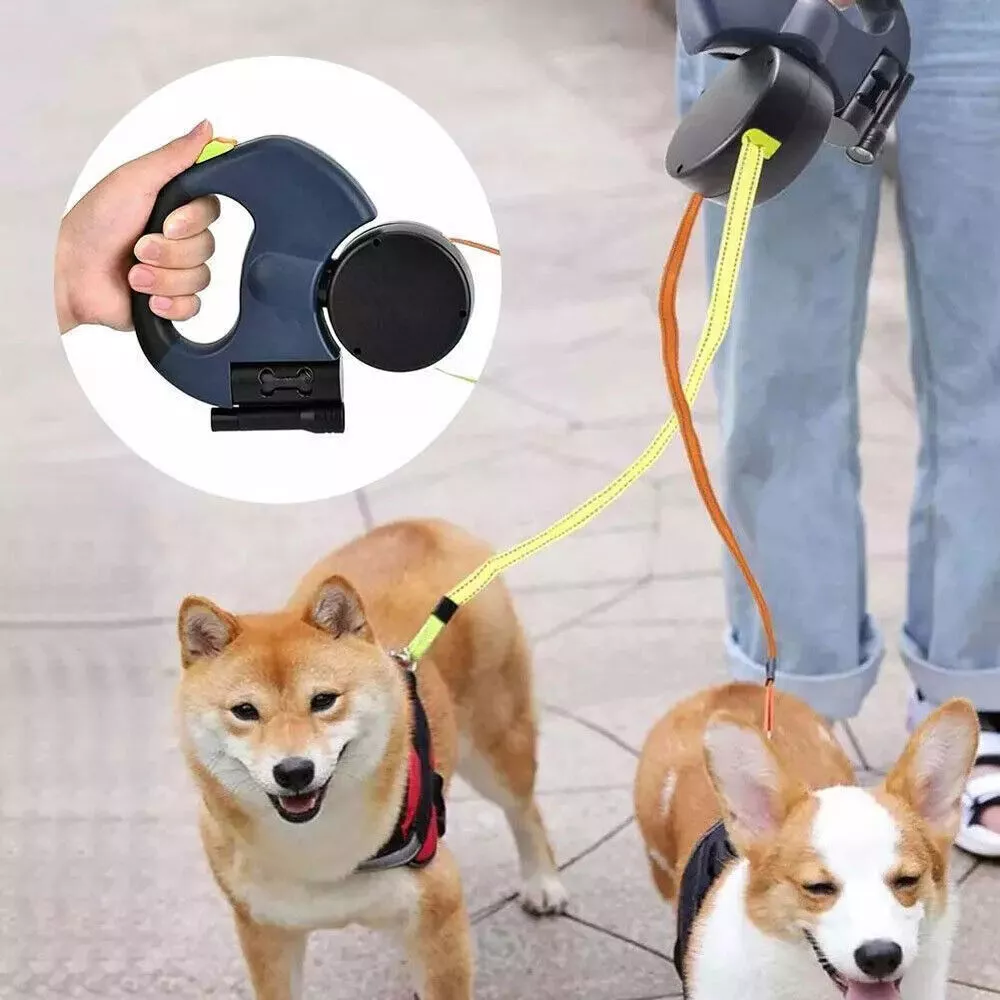 DuoWalk Pro — Double Retractable Dog Leash with LED Flashlight