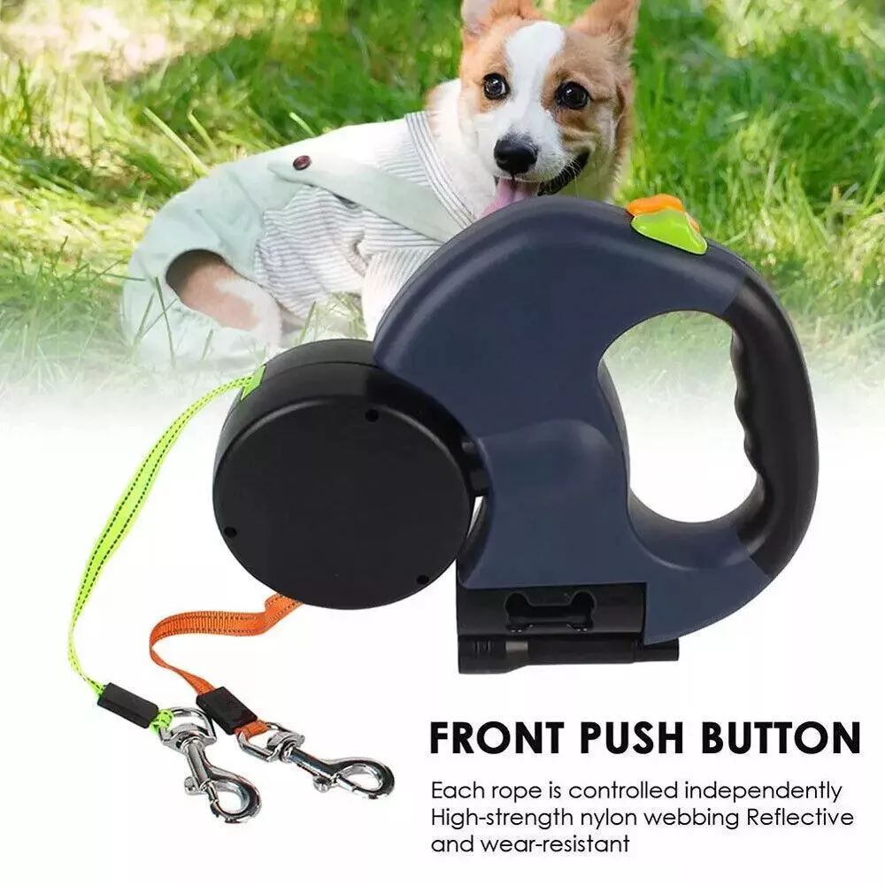 DuoWalk Pro — Double Retractable Dog Leash with LED Flashlight