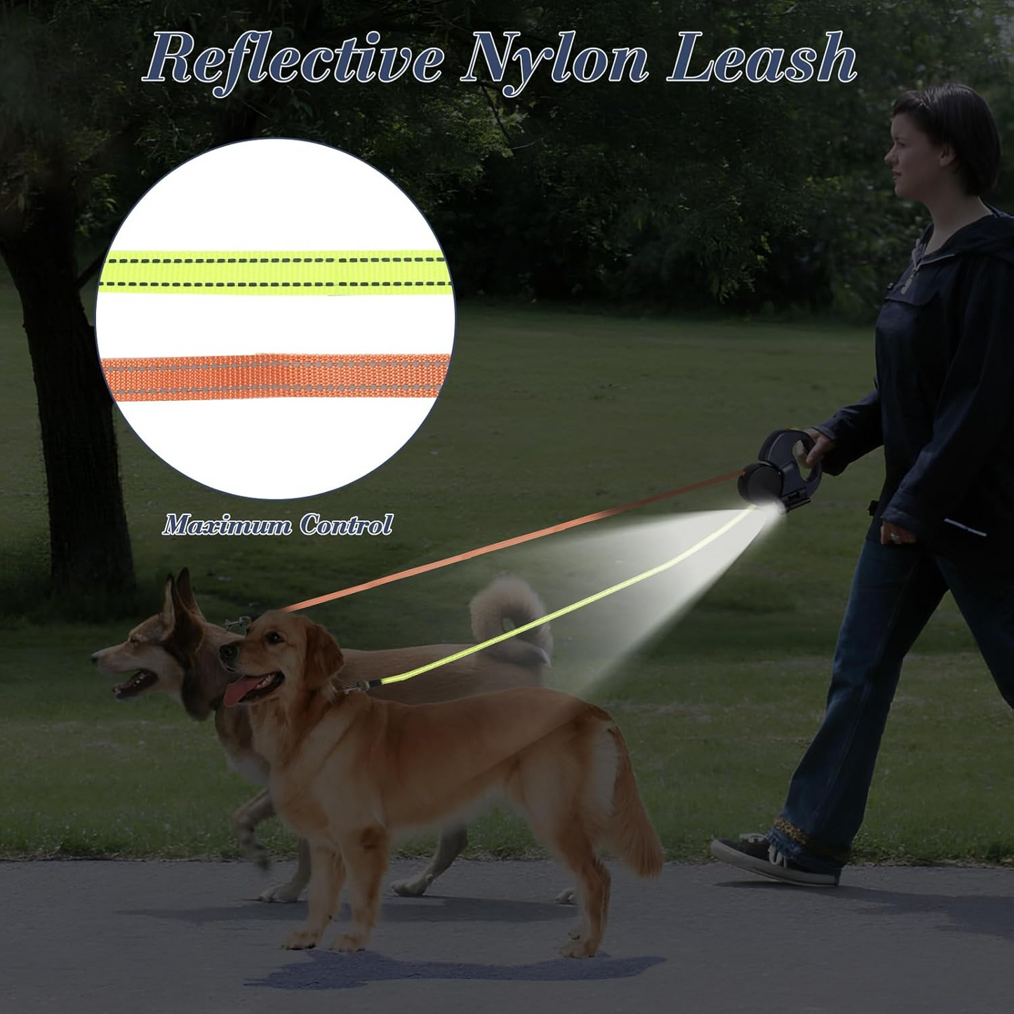 DuoWalk Pro — Double Retractable Dog Leash with LED Flashlight