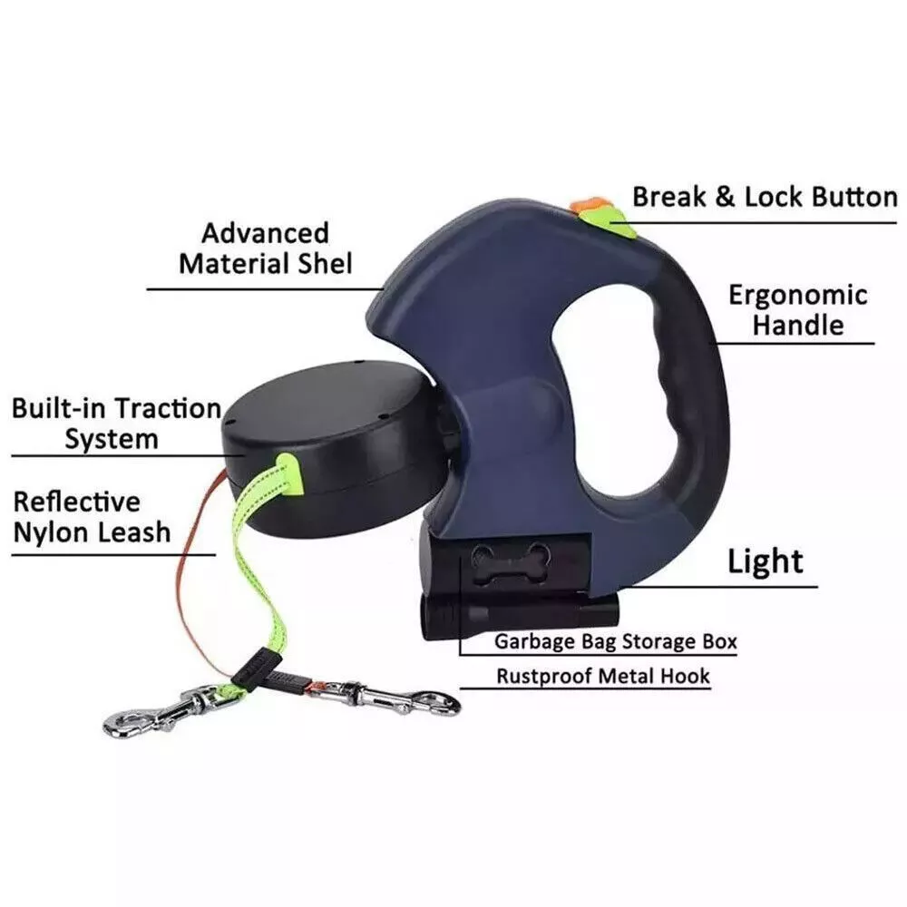DuoWalk Pro — Double Retractable Dog Leash with LED Flashlight